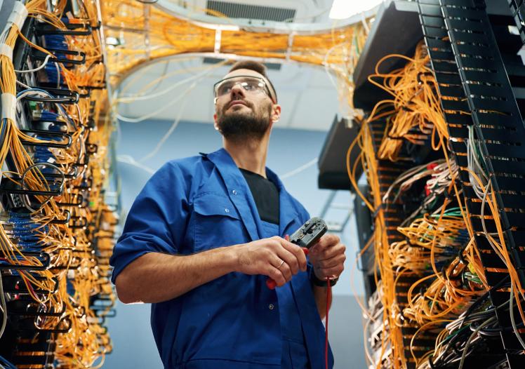 IT worker in server room
