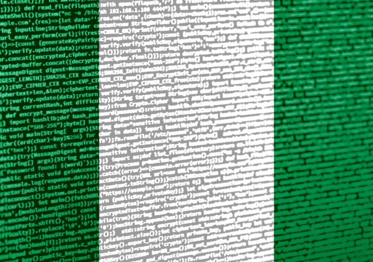 Flag of Nigeria over digital code