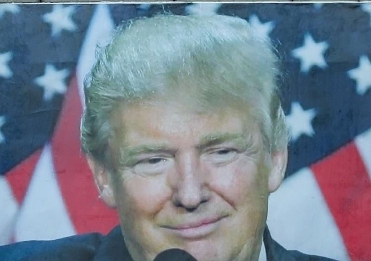 President Donald Trump on the billboard in the northern part of Kosovska Mitrovica