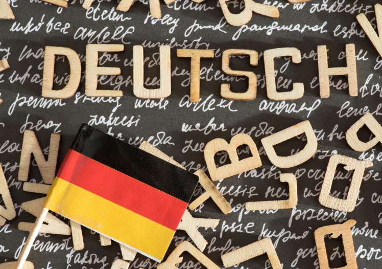 Flag of Germany and the word German