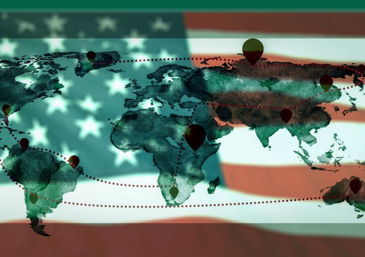 USA map with location pin stamps