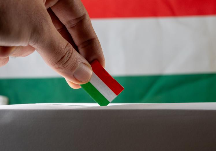 Hungarian flag going into a ballot box