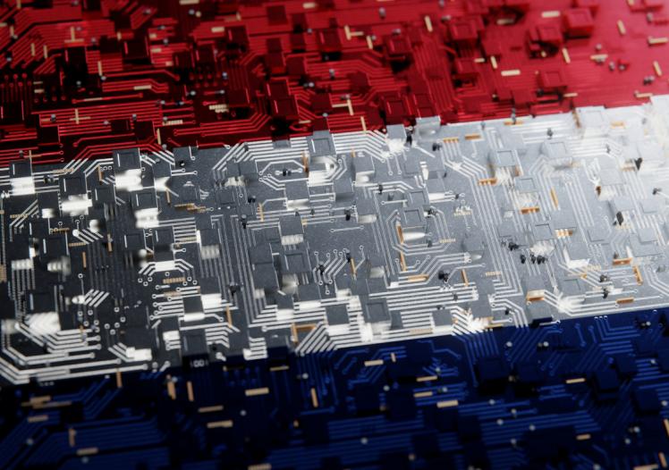 Technology background with national flag of the Netherlands