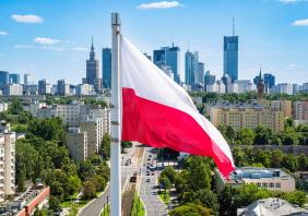 Polish flag above Warsaw