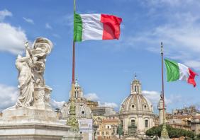 Vittoriano in Rome Altar of the Fatherland Waving Flags stock phot