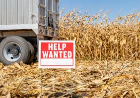 Help wanted sign in farm field