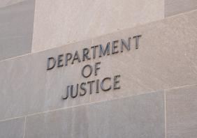 Sign at the United States Department of Justice in Washington, DC