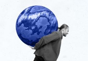 man carrying globe 