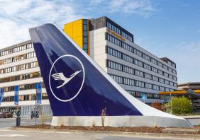 Lufthansa headquarters with tail at Frankfurt airport 
