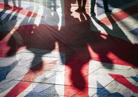 Shadows of People and UK Flag 