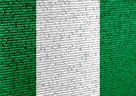 Flag of Nigeria over digital code