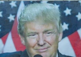 President Donald Trump on the billboard in the northern part of Kosovska Mitrovica