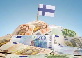 Flag of Finland sticking in european banknotes