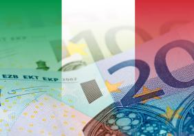 Italy flag with euro banknotes