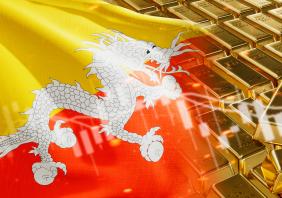 Gold bars with Bhutan flag