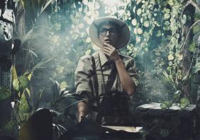 Scared explorer lost in the jungle 