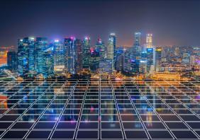 Singapore City in Marina Bay area with tiles flooring