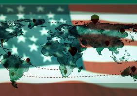 USA map with location pin stamps