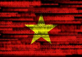 Flag of Vietnam on binary code
