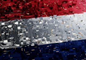 Technology background with national flag of the Netherlands