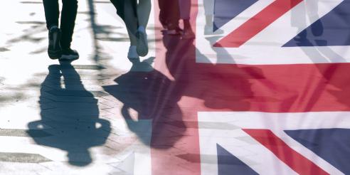 Shadows of People and UK Flag Citizens of Great Britain