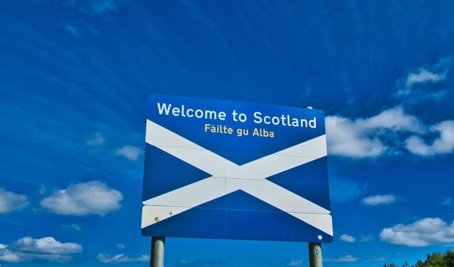 Welcome to Scotland road sign