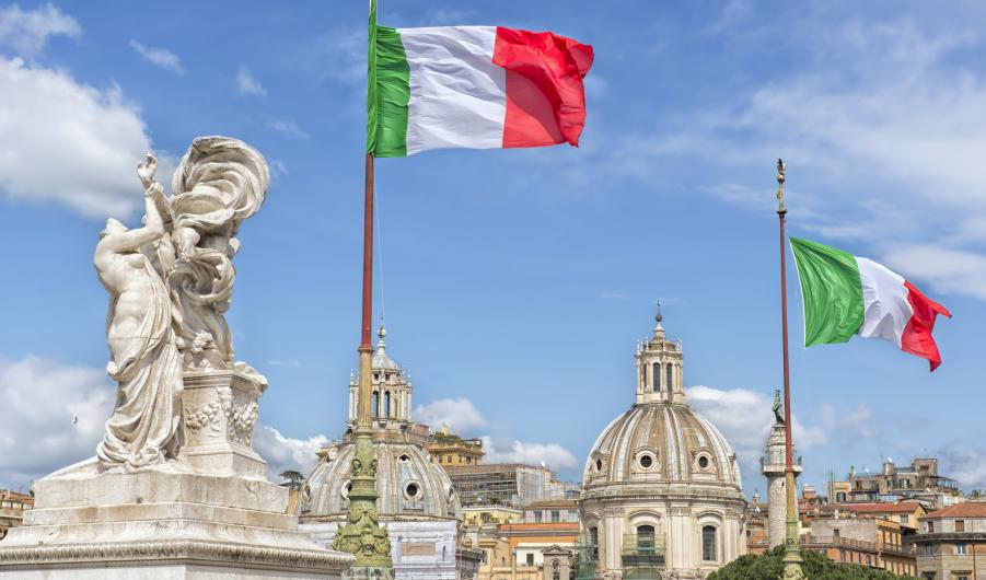 Vittoriano in Rome Altar of the Fatherland Waving Flags stock phot