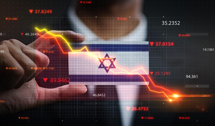 Graph Falling Down in Front Of Israel Flag