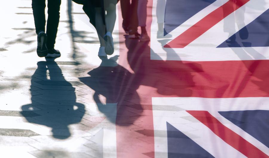 Shadows of People and UK Flag Citizens of Great Britain