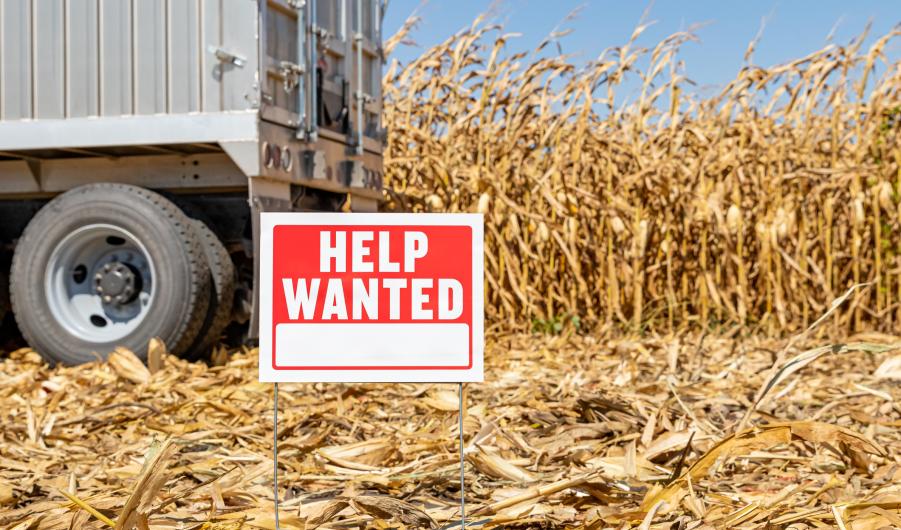 Help wanted sign in farm field
