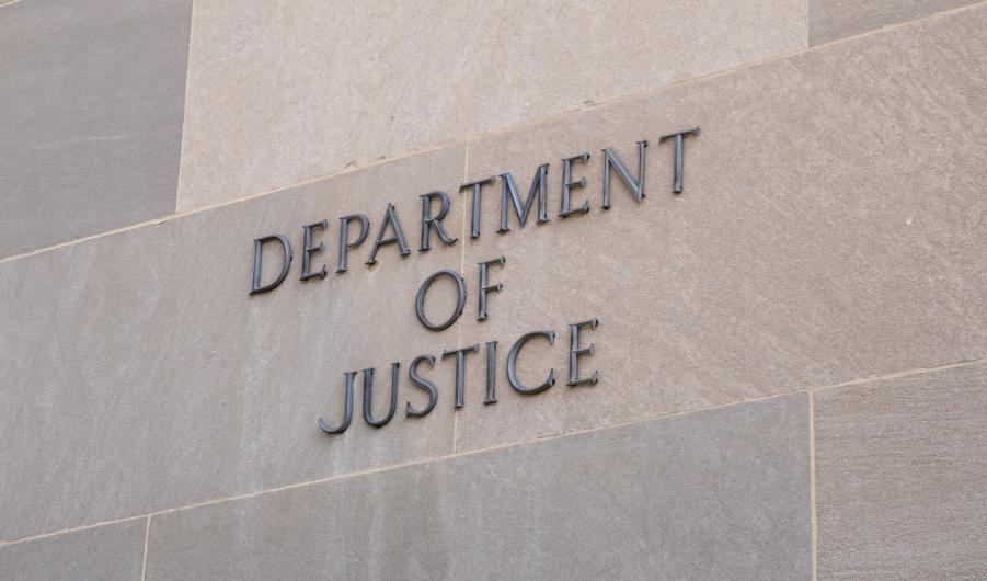 Sign at the United States Department of Justice in Washington, DC