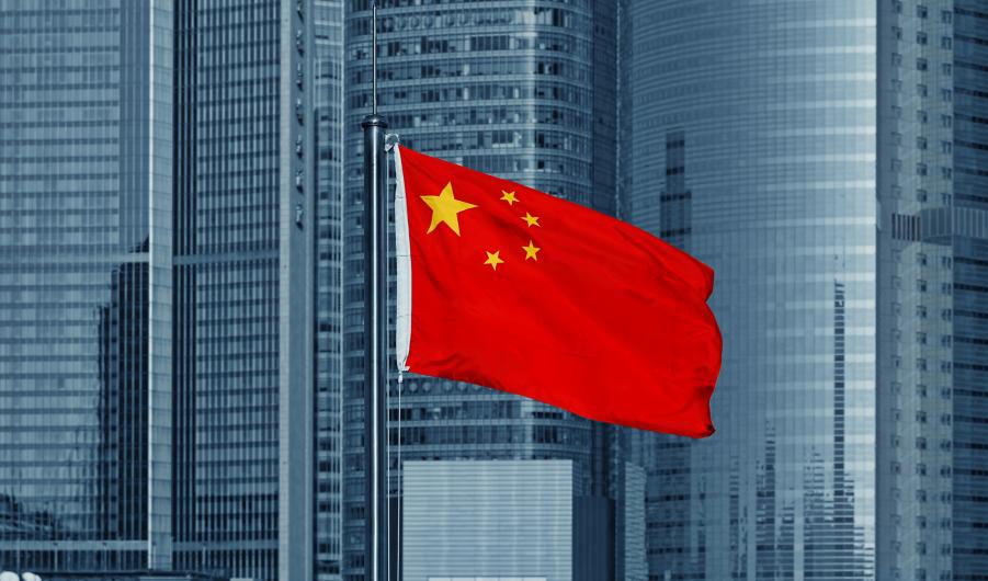 Chinese flag with skyscrapers