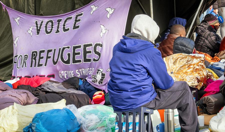 Refugees on hunger strike at the sendlingertor on November 24, 2014 in Munich