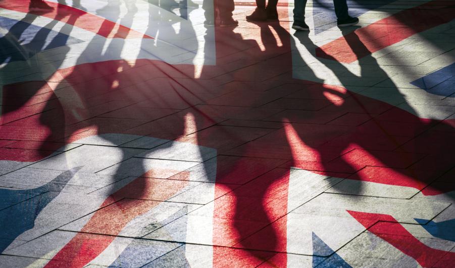 Shadows of People and UK Flag 