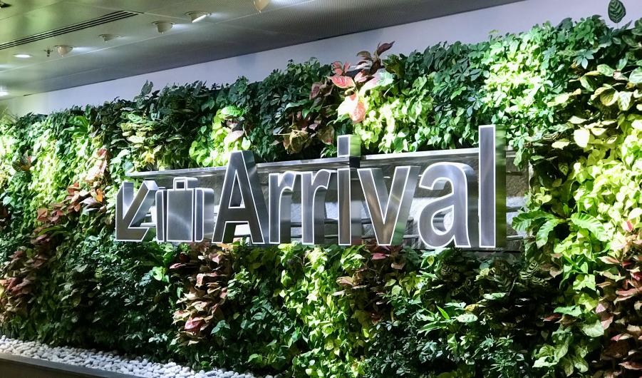 Arrival Sign and Green Wall at Singapore Changi Airport