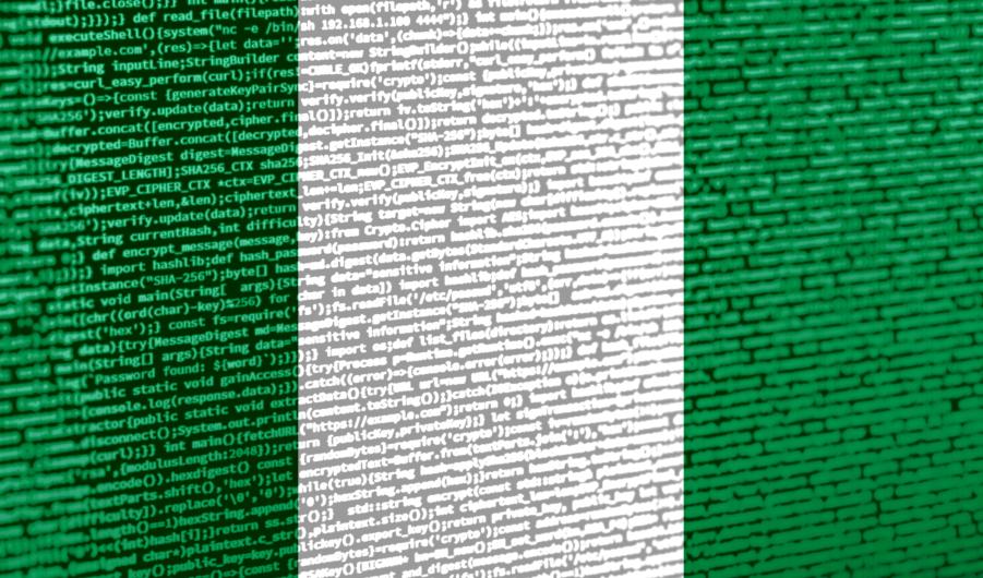 Flag of Nigeria over digital code