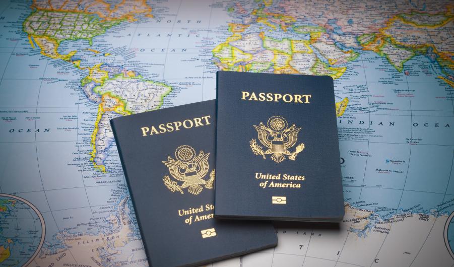 Passports on a map