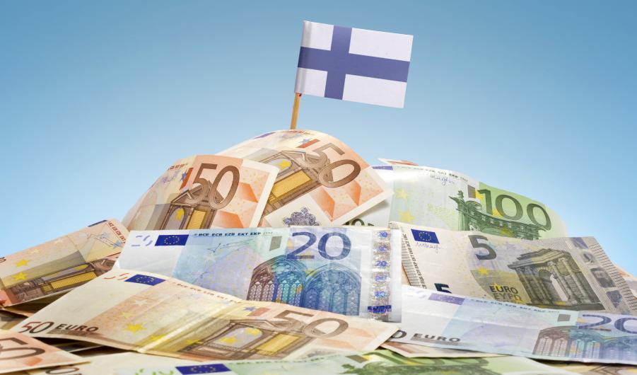 Flag of Finland sticking in european banknotes