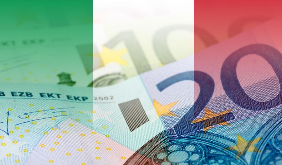 Italy flag with euro banknotes