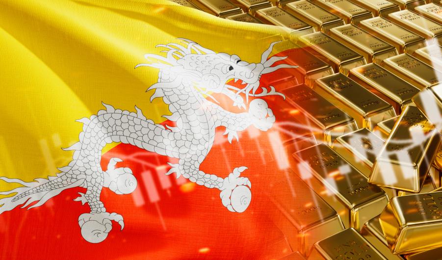 Gold bars with Bhutan flag