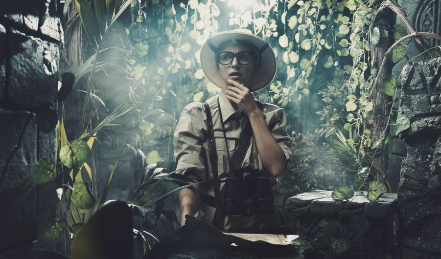 Scared explorer lost in the jungle 