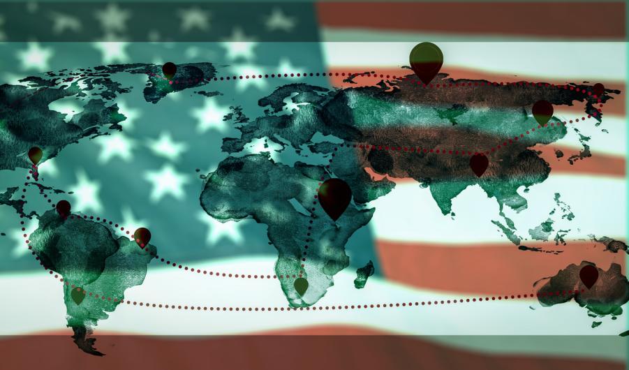 USA map with location pin stamps