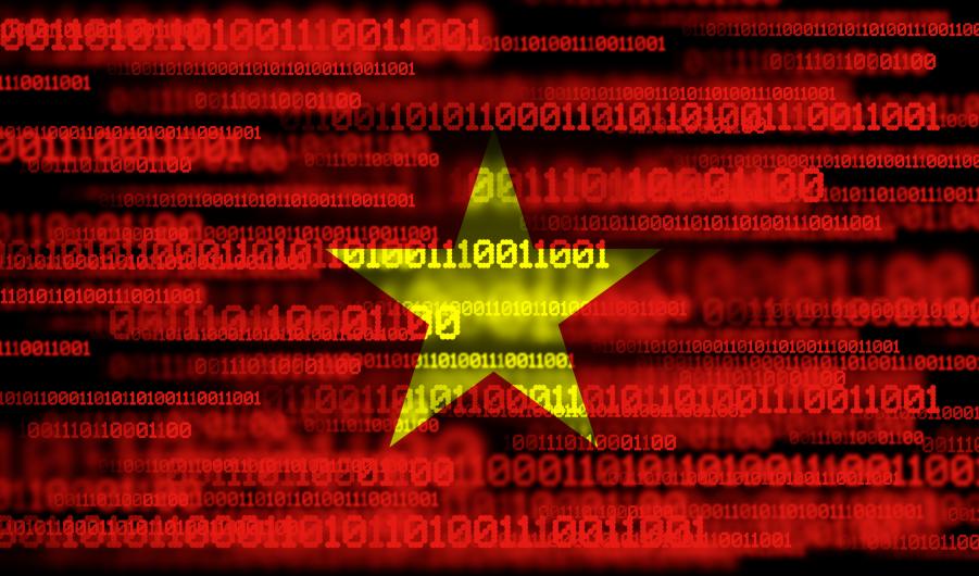 Flag of Vietnam on binary code